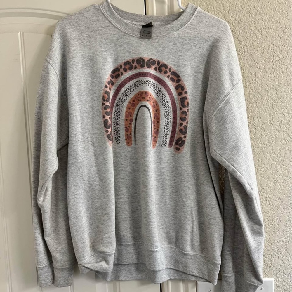 Gildan Gray Sweatshirt with Rainbow Design